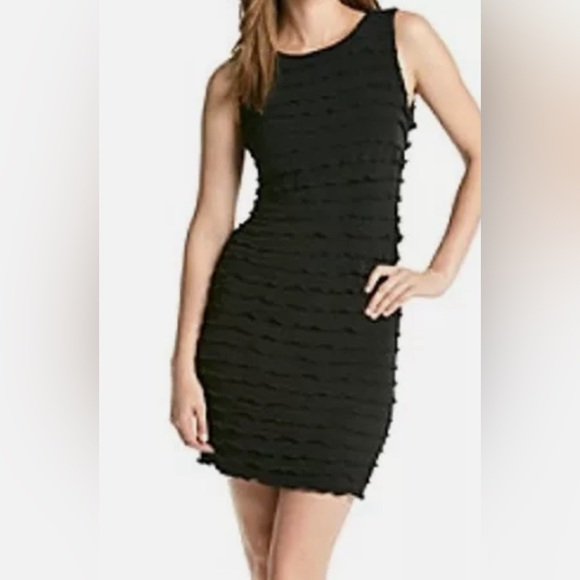 Calvin Klein Black Tier Ruffled Knee-Length Sheath Dress Womens 12P Sleeveless - Picture 1 of 11